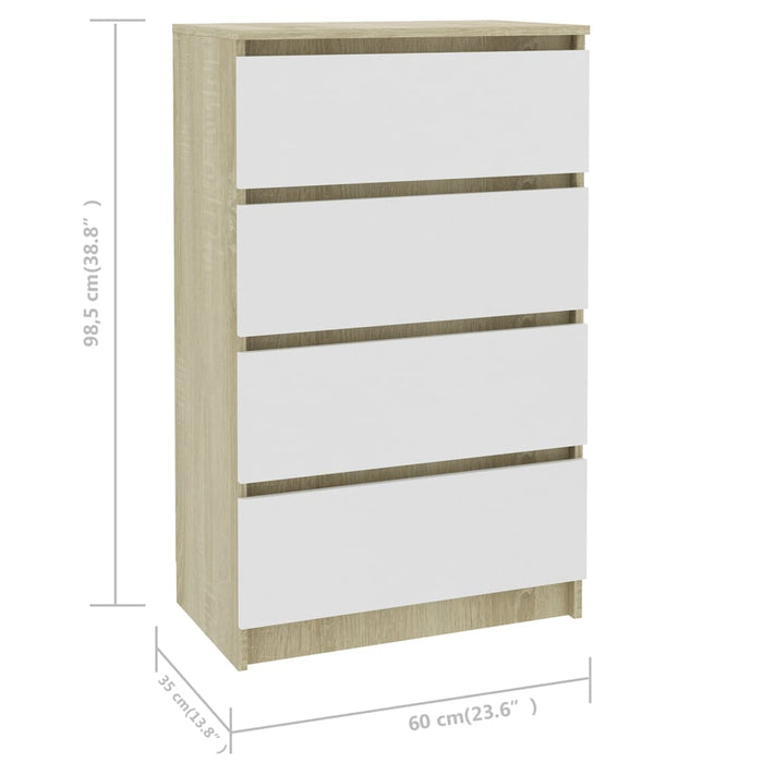 Credenza Bianca e Sonoma 60x35x98,5 cm in Legno Multistrato 800536