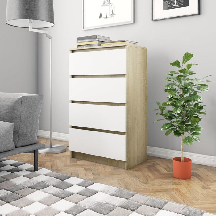 Credenza Bianca e Sonoma 60x35x98,5 cm in Legno Multistrato 800536