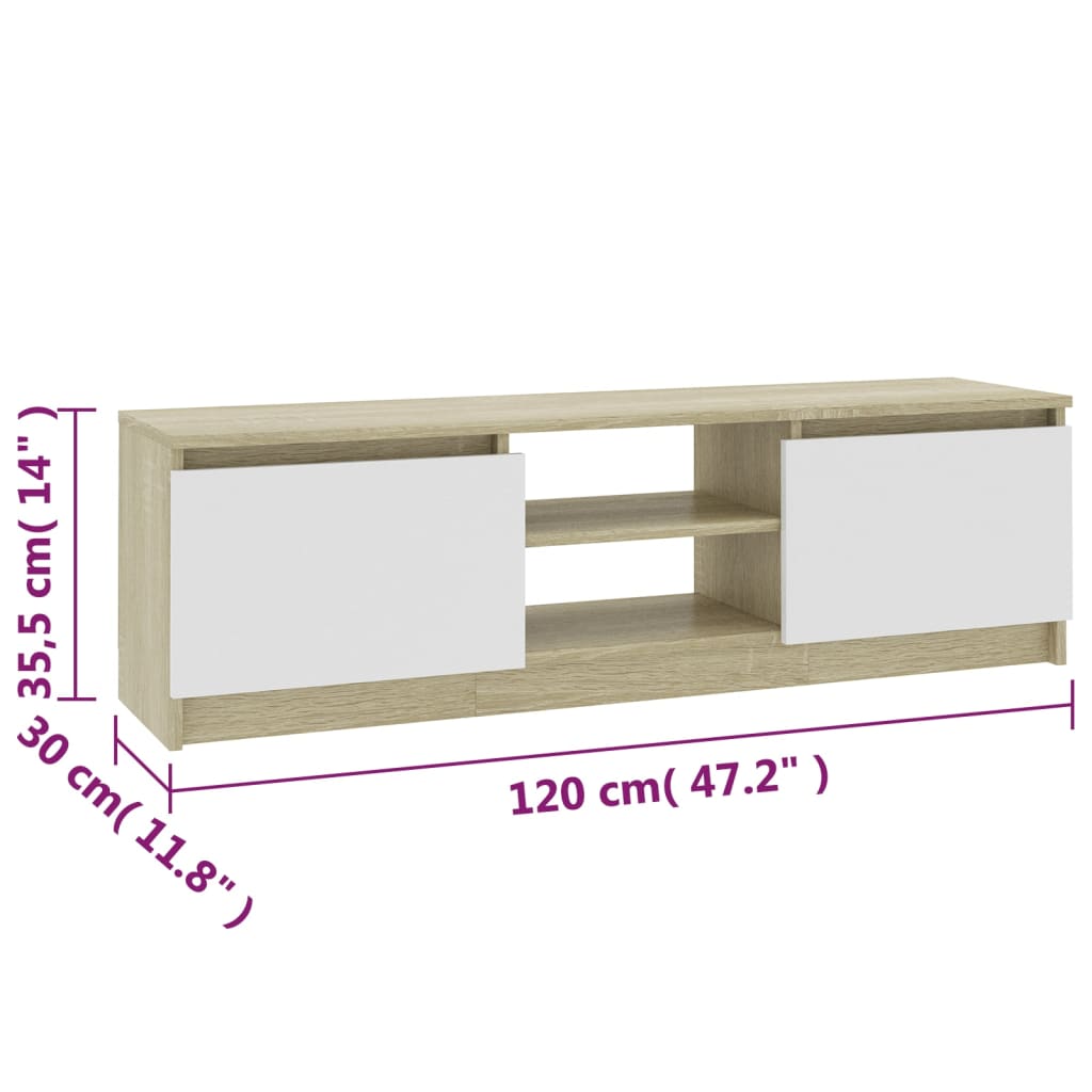 Mobile TV Bianco e Rovere Sonoma 120x30x35,5 cm in Truciolato cod mxl 63462