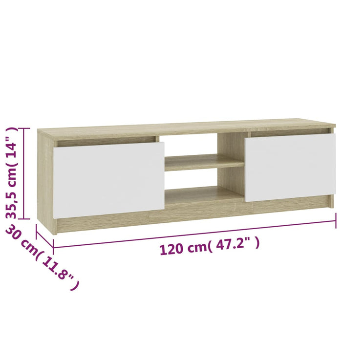 Mobile TV Bianco e Rovere Sonoma 120x30x35,5 cm in Truciolato cod mxl 63462