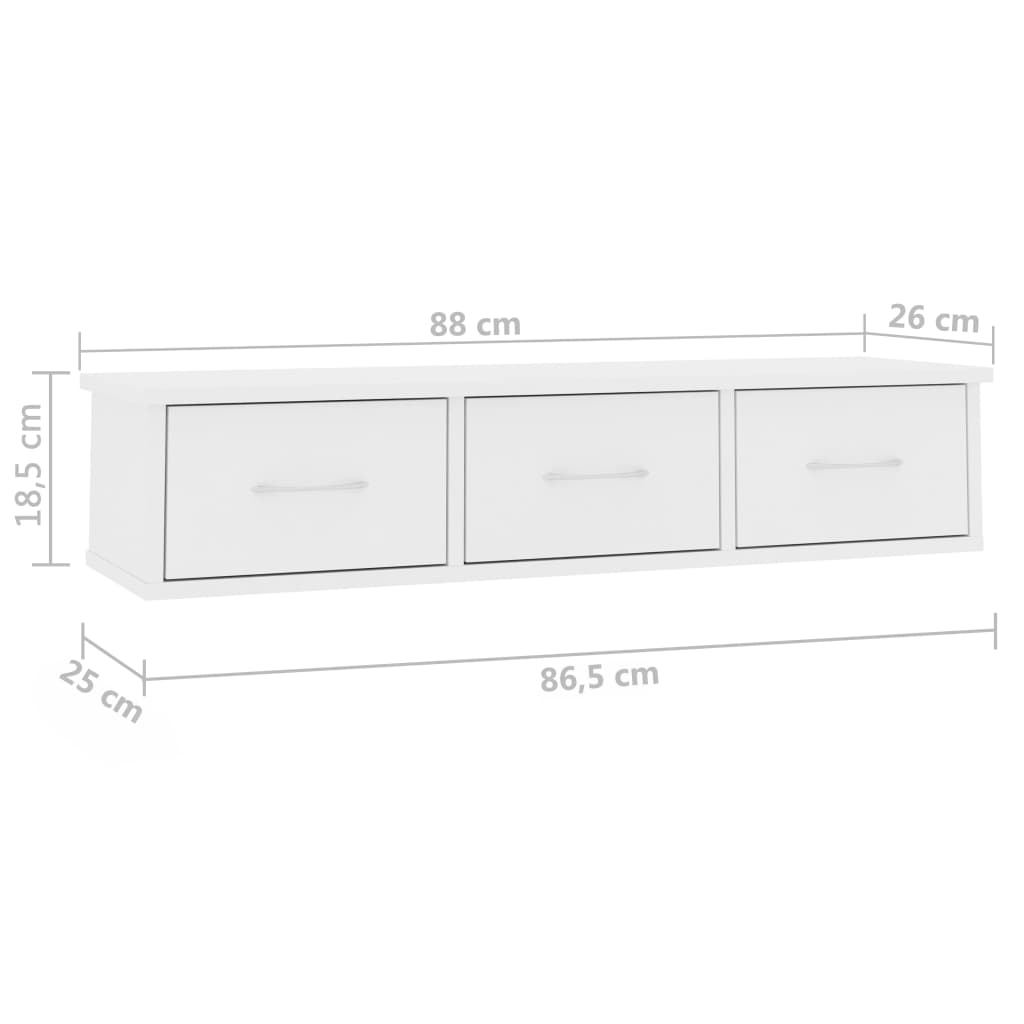 Scaffale con Cassetti a Parete Bianco 88x26x18,5 cm Truciolato cod mxl 33722