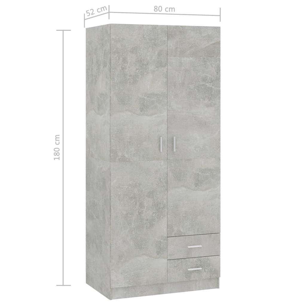 Armadio Grigio Cemento 80x52x180 cm in Legno Multistrato 800643