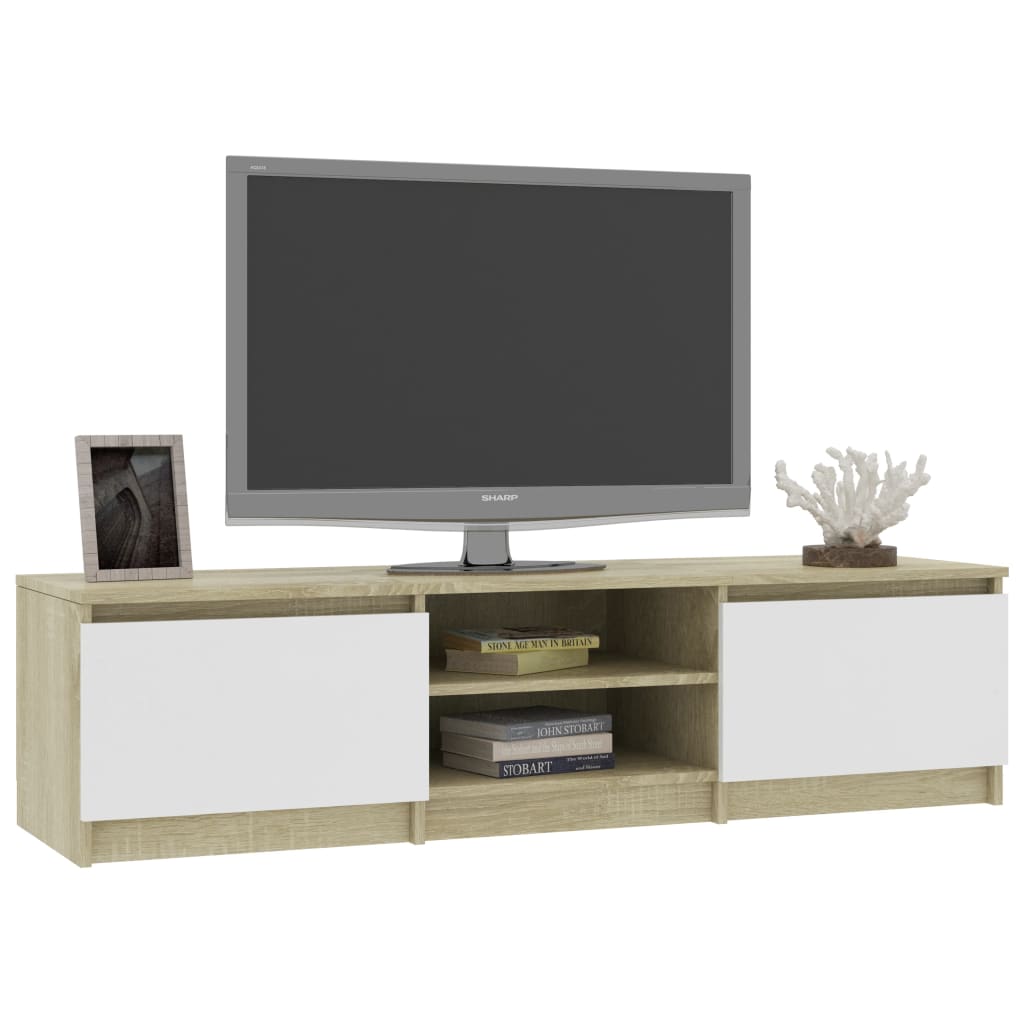 Mobile TV Bianco Rovere Sonoma 140x40x35,5 cm Legno Multistrato 800653