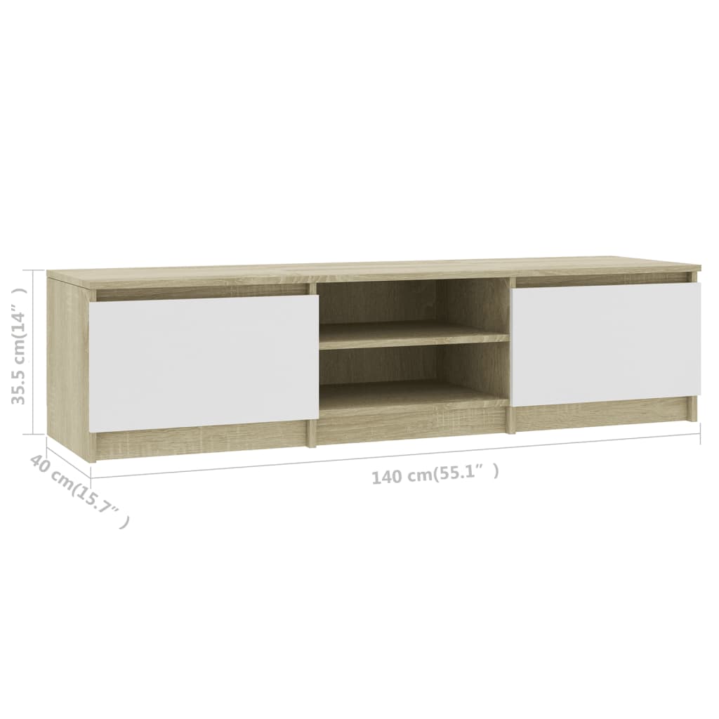 Mobile TV Bianco Rovere Sonoma 140x40x35,5 cm Legno Multistrato 800653