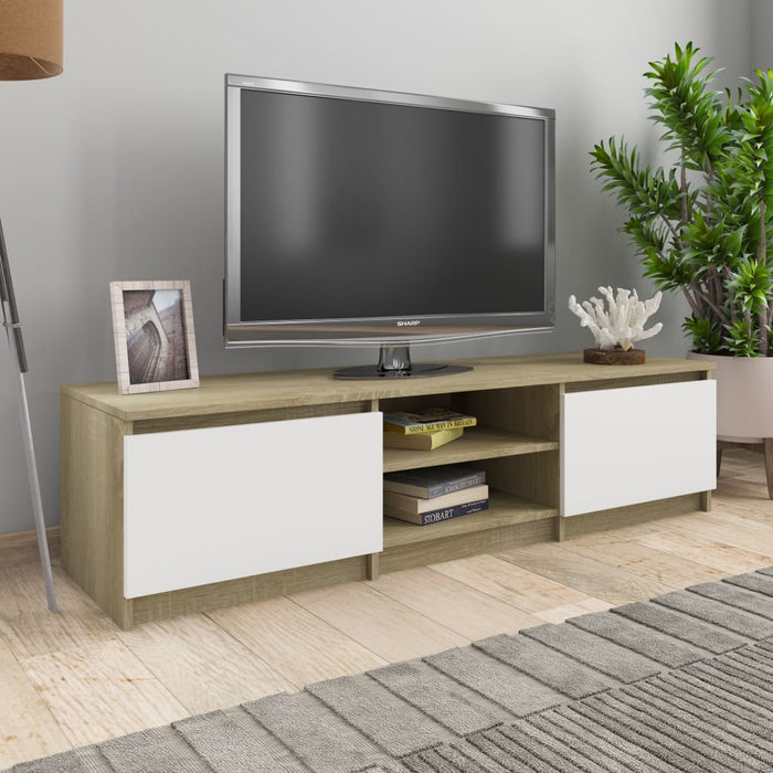 Mobile TV Bianco Rovere Sonoma 140x40x35,5 cm Legno Multistrato 800653