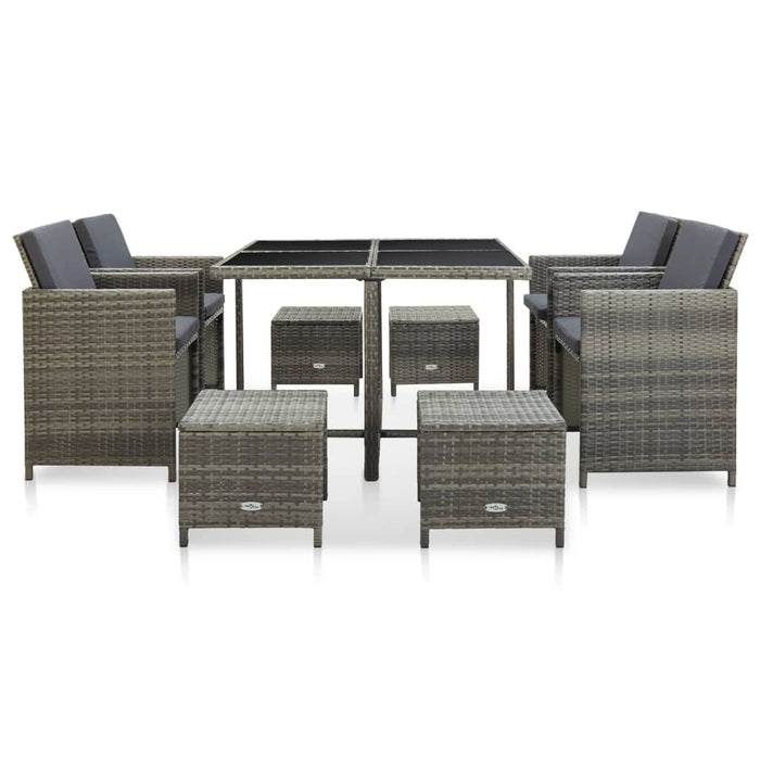 Set da Pranzo da Giardino 9 pz con Cuscini in Polyrattan Grigio 46536