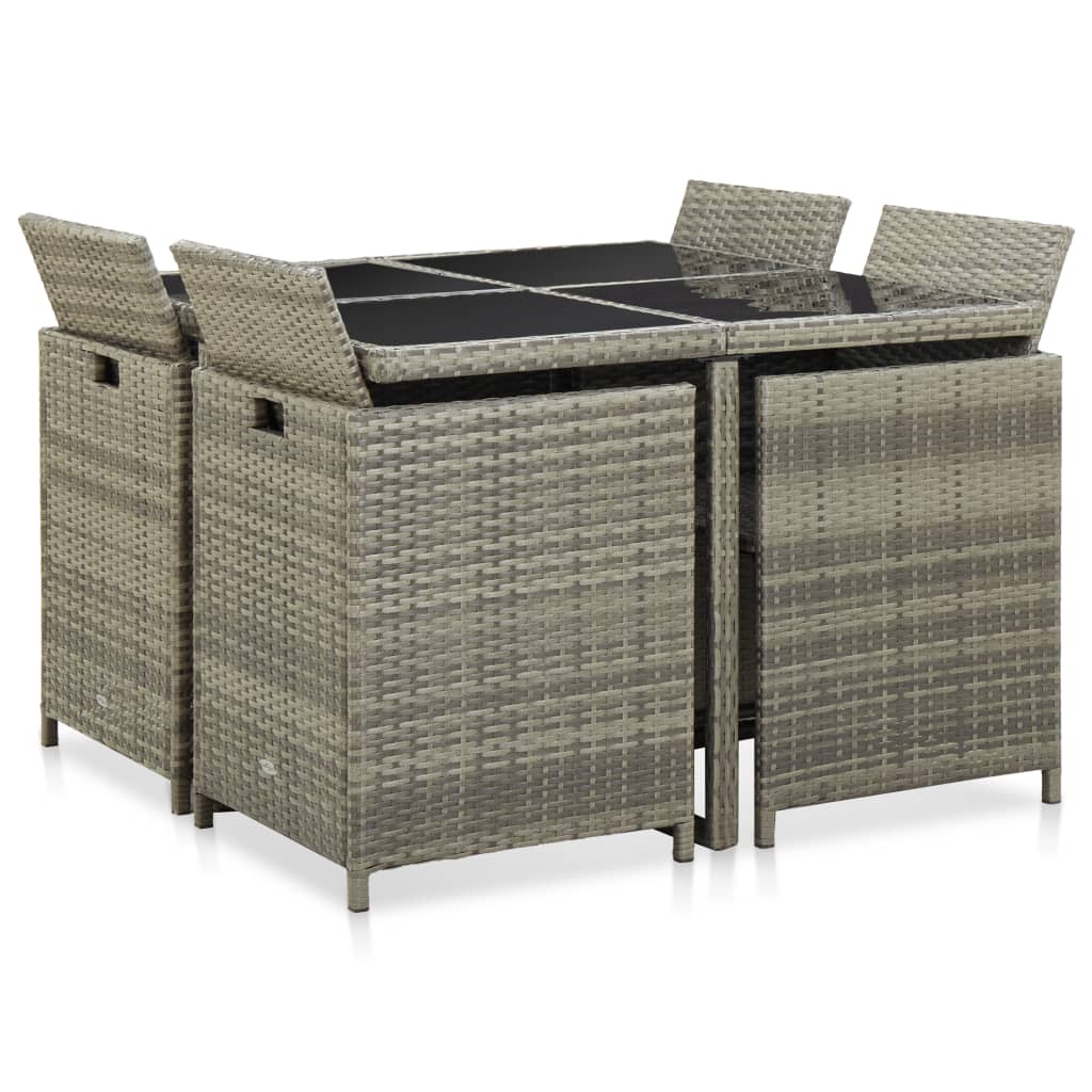 Set da Pranzo da Giardino 9 pz con Cuscini in Polyrattan Grigio 46536