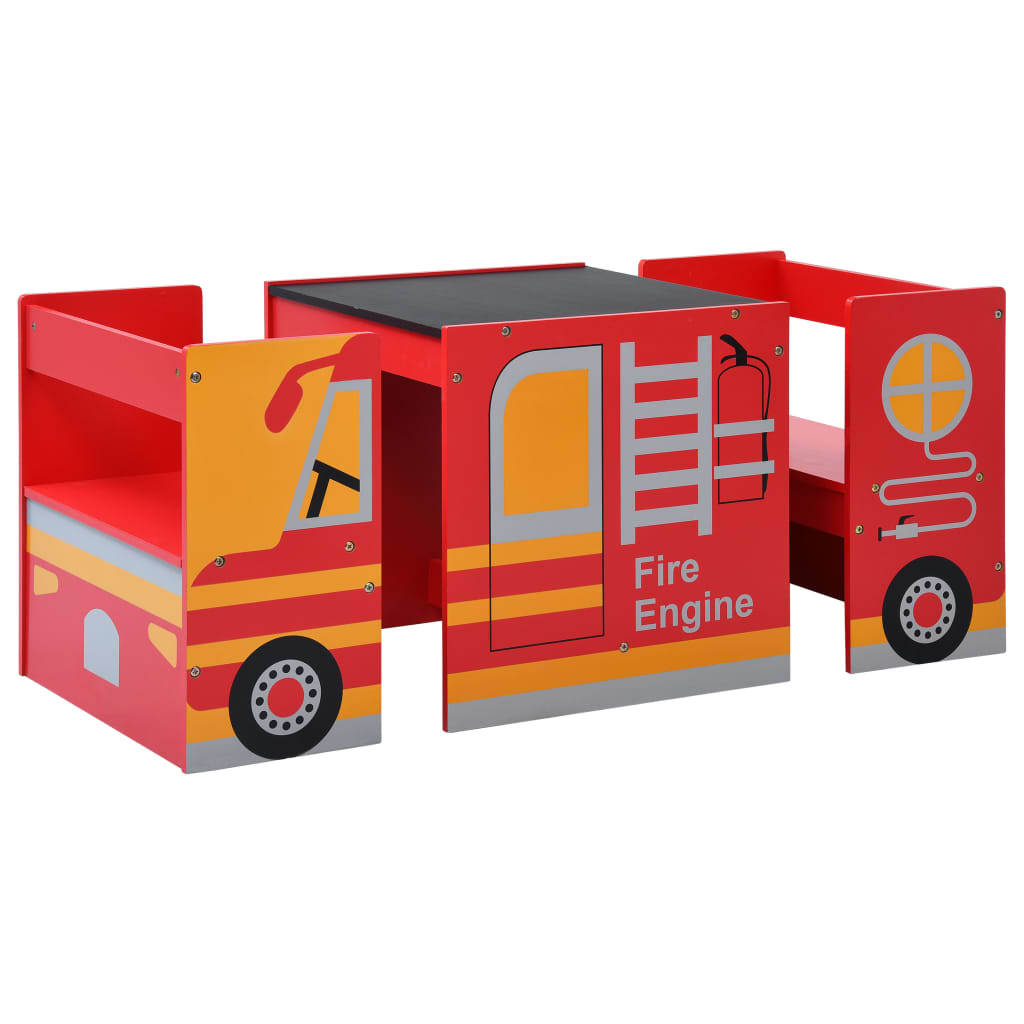 Set e Tavolo Sedie per Bambini 3pz Design Camion Pompieri Legno 286190