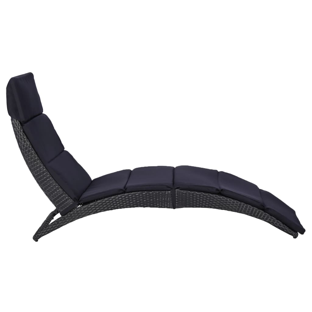 Lettino Prendisole con Cuscino in Polyrattan Nero cod mxl 27047