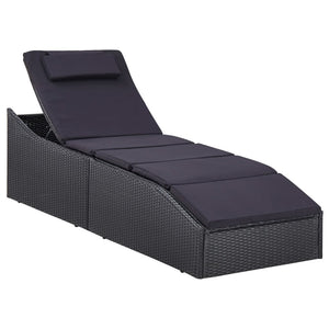 Lettino Prendisole con Cuscino in Polyrattan Nero cod mxl 25277