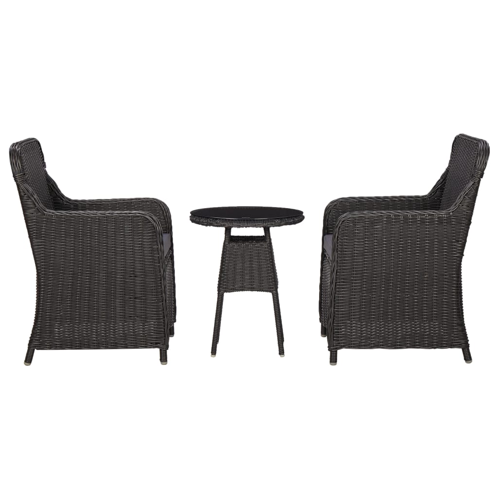 Set Bistrot da Giardino 3 pz con Cuscini in Polyrattan Nero 46549