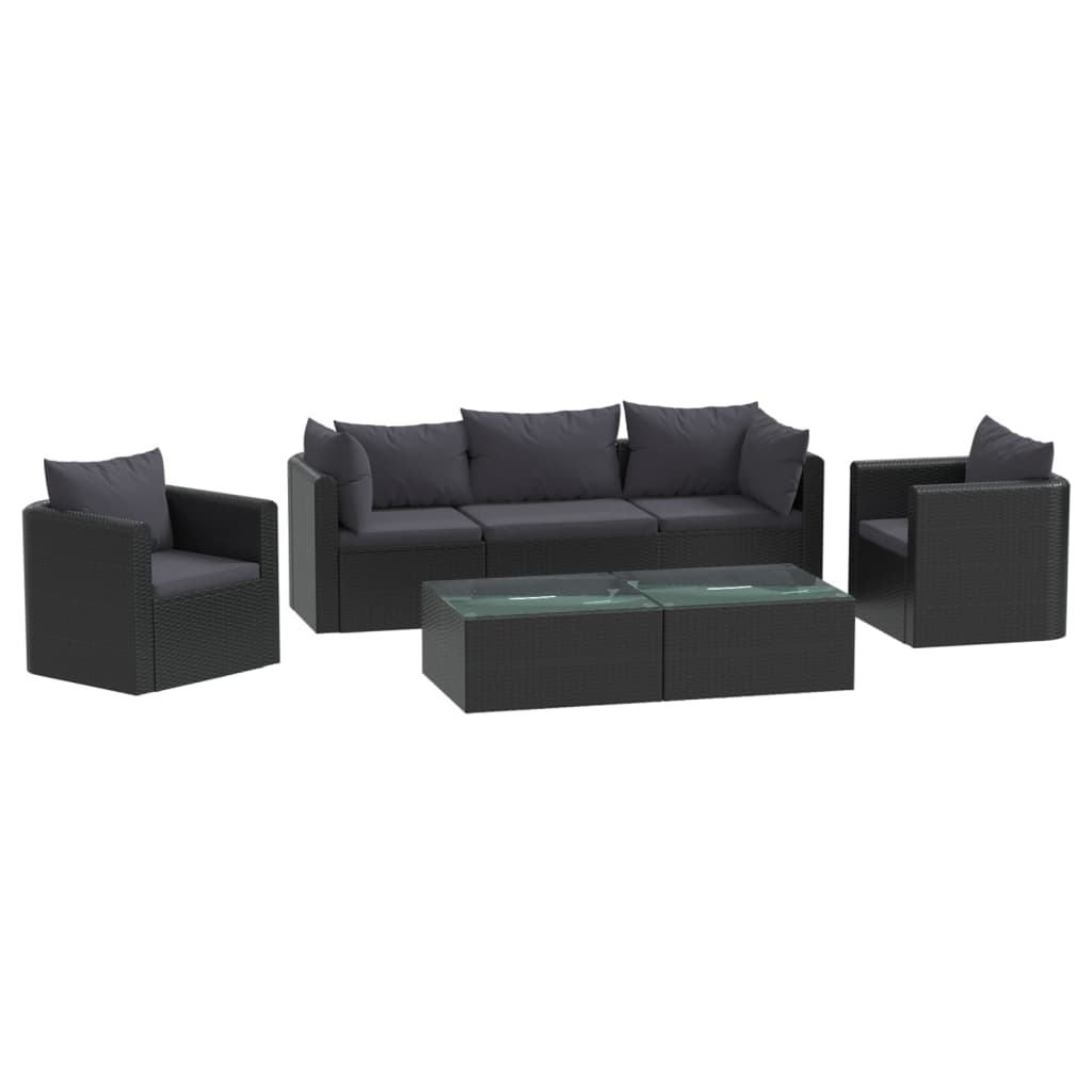 Set Divani da Giardino 7 pz con Cuscini in Polyrattan Nero cod mxl 61200