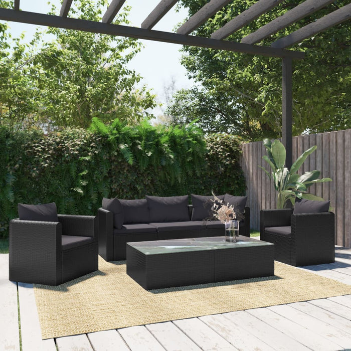 Set Divani da Giardino 7 pz con Cuscini in Polyrattan Nero cod mxl 61200