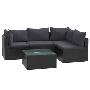 Set Divani da Giardino 5 pz con Cuscini in Polyrattan Nero 46554