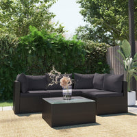 Set Divani da Giardino 5 pz con Cuscini in Polyrattan Nero 46554