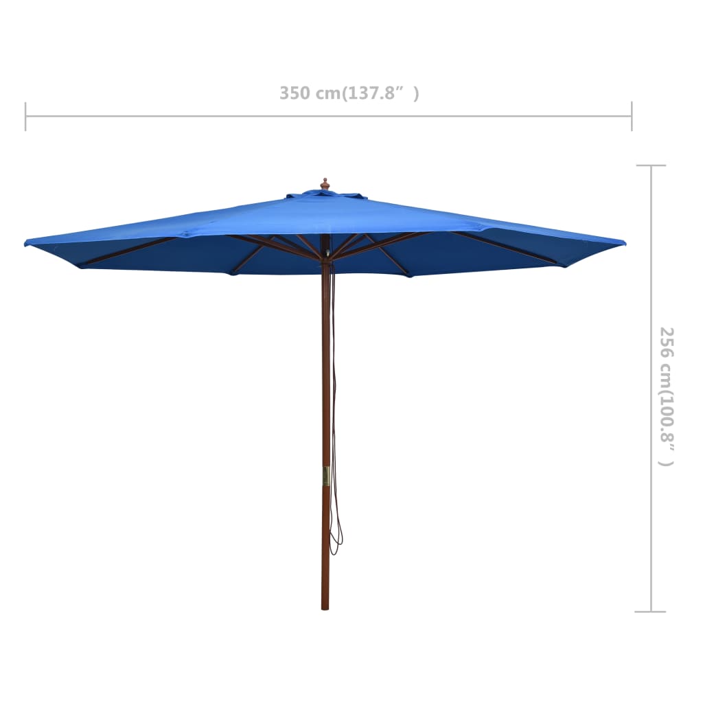 Ombrellone da Esterni con Palo in Legno 350 cm Blu