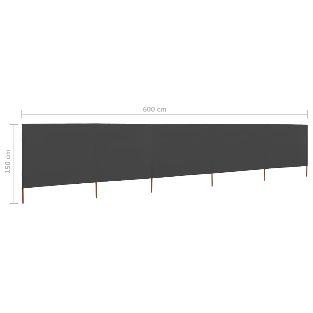 Paravento a 5 Pannelli in Tessuto 600x120 cm Antracite 47162