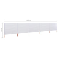 Paravento a 5 Pannelli in Tessuto 600x160 cm Bianco Sabbia cod mxl 54571