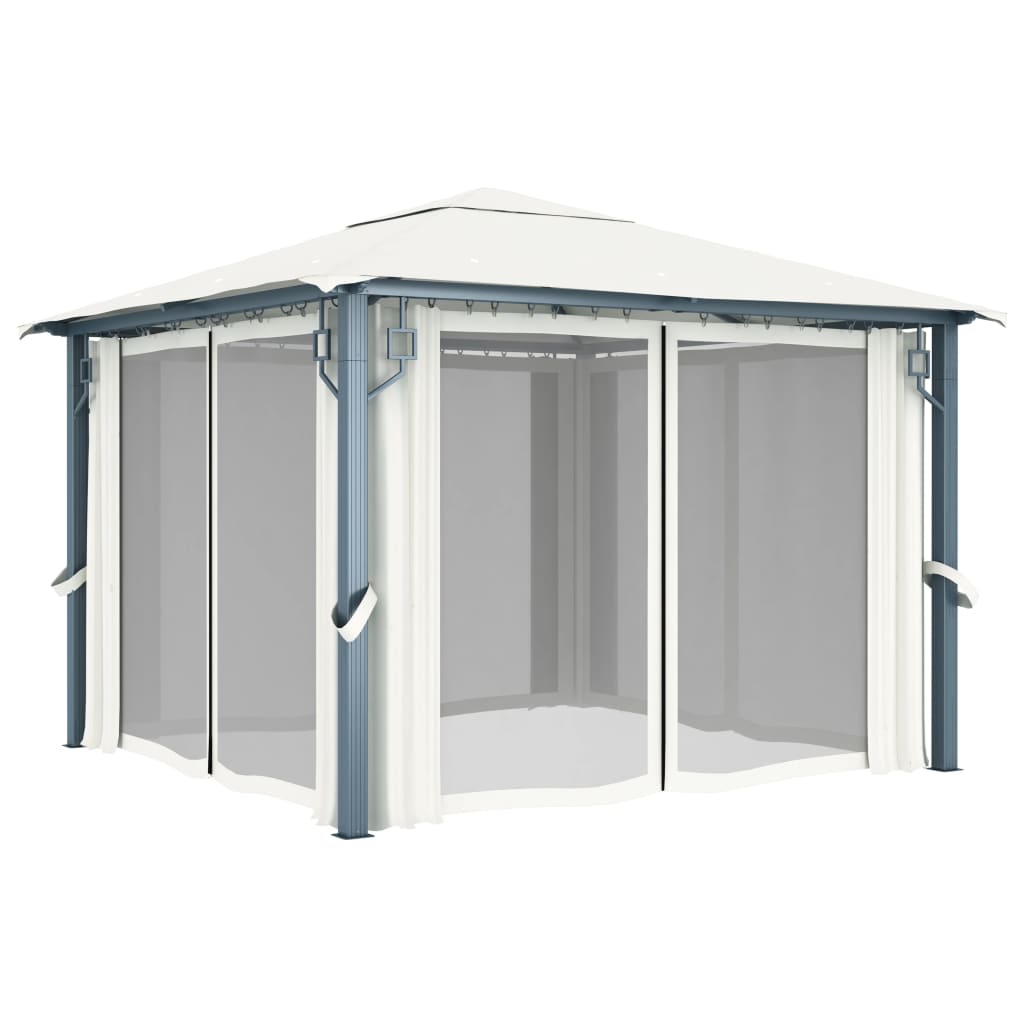 Gazebo con Tenda 300 x 300 cm Crema Alluminio 48042