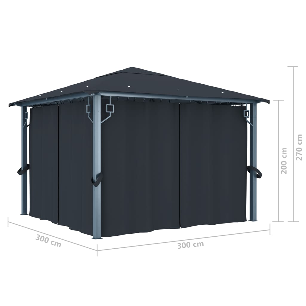 Gazebo con Tenda 300 x 300 cm Antracite Alluminio 48043