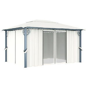 Gazebo con Tenda 400 x 300 cm Crema Alluminio 48044