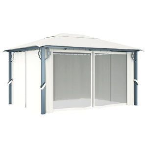 Gazebo con Tenda 400 x 300 cm Crema Alluminio 48044