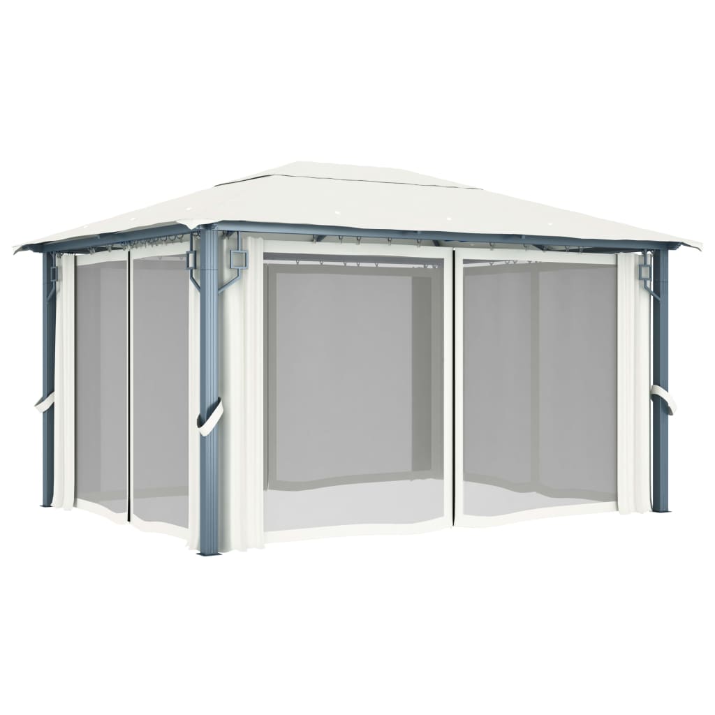 Gazebo con Tenda 400 x 300 cm Crema Alluminio 48044