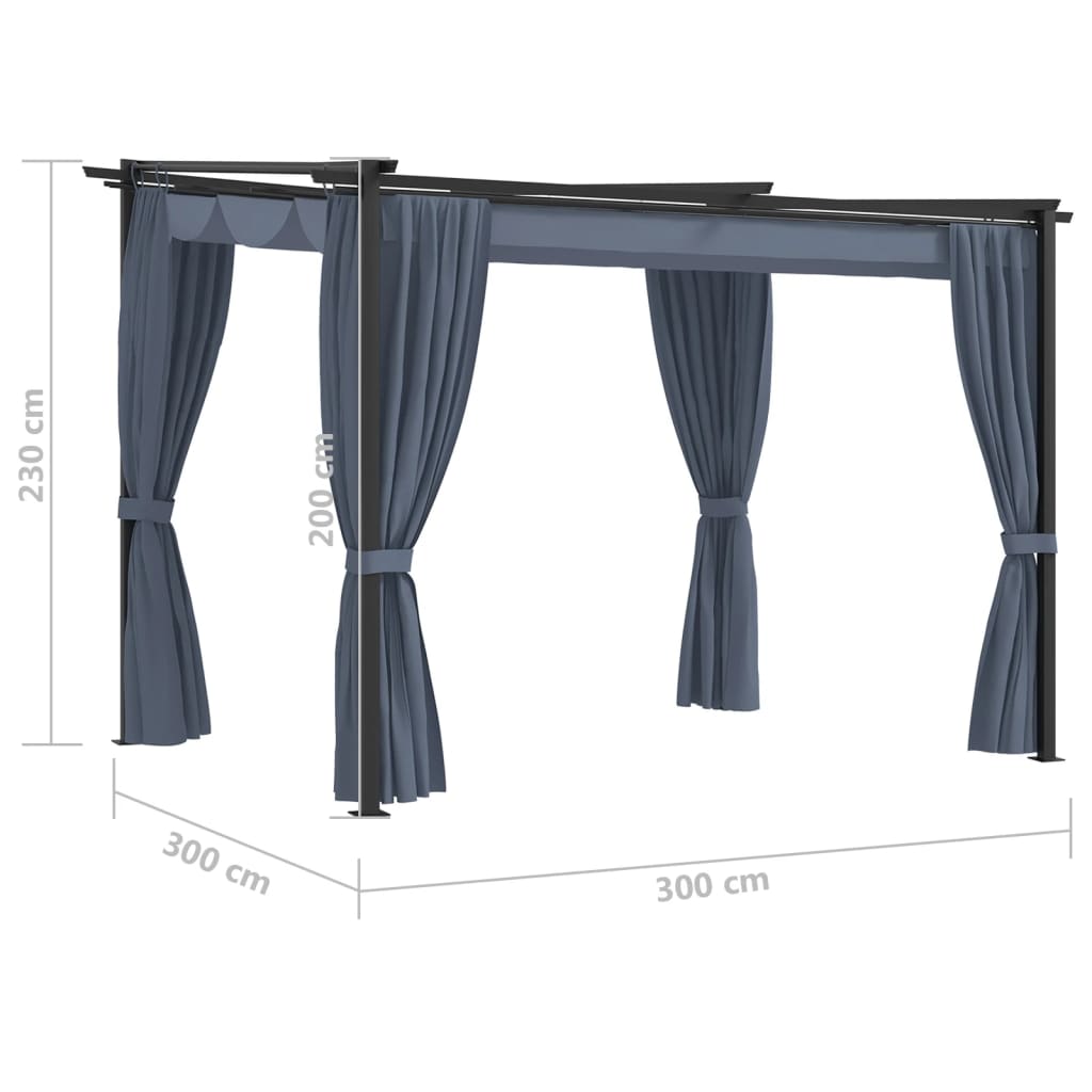 Gazebo con Tende 3x3 cm Antracite in Acciaio cod mxl 52770