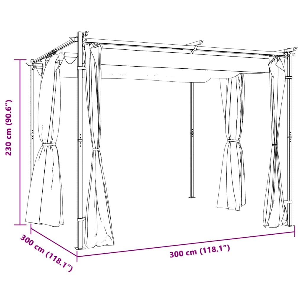 Gazebo con Tende 3x3 m Antracite in Acciaio 48051