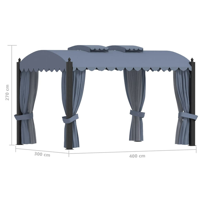 Gazebo con Tende 3x4 cm Antracite in Acciaio 48056