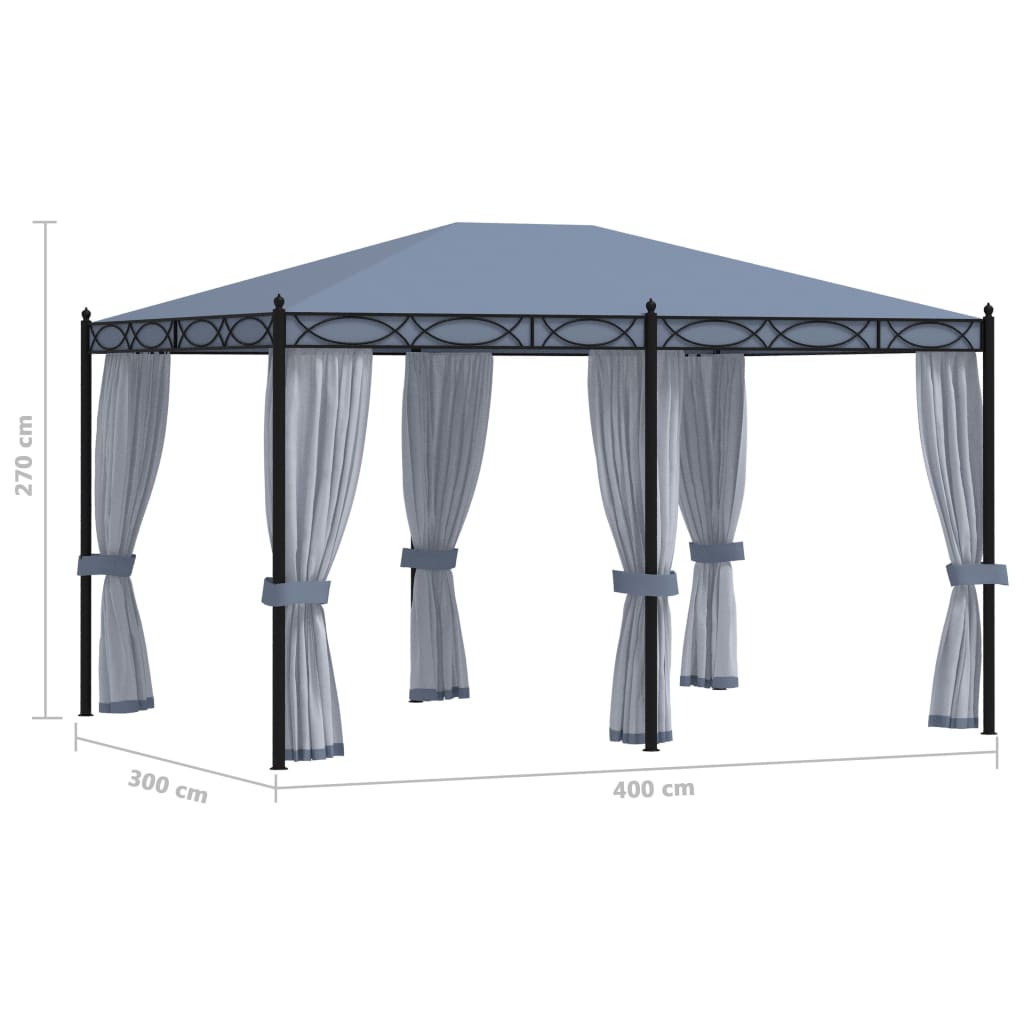 Gazebo con Schermi a Rete 3x4 cm Antracite in Acciaio cod mxl 66012