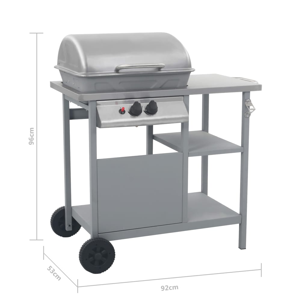 Barbecue e Griglia a Gas con 3 Ripiani e Tavolinetto Argento cod mxl 23808