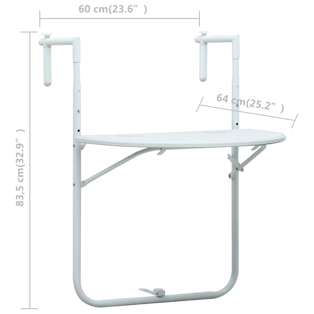 Tavolo da Balcone Pensile Bianco 60x64x83,5cm Plastica Rattan 47893