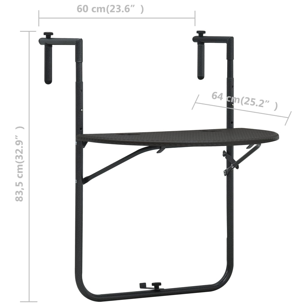 Tavolo da Balcone Pensile Marrone 60x64x83,5cm Plastica Rattan 47895