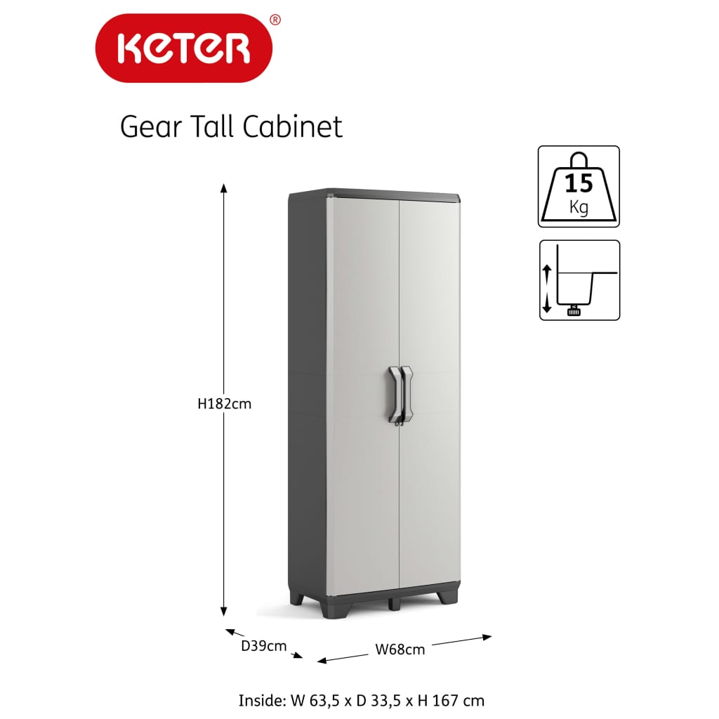 Keter Armadietto con Scaffali Gear Nero e Grigio 182 cm 46636