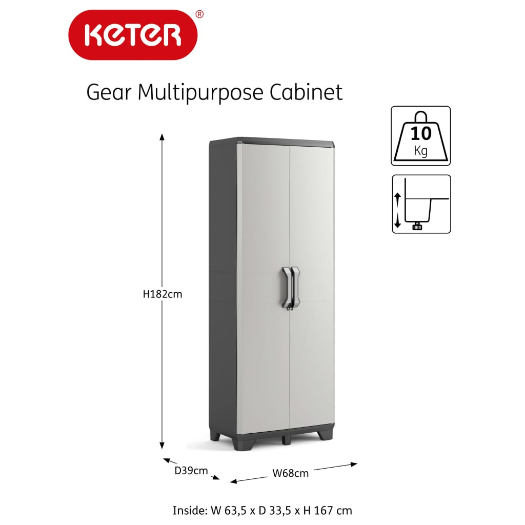 Keter Armadietto Multiuso Gear Nero e Grigio 182 cm 46638