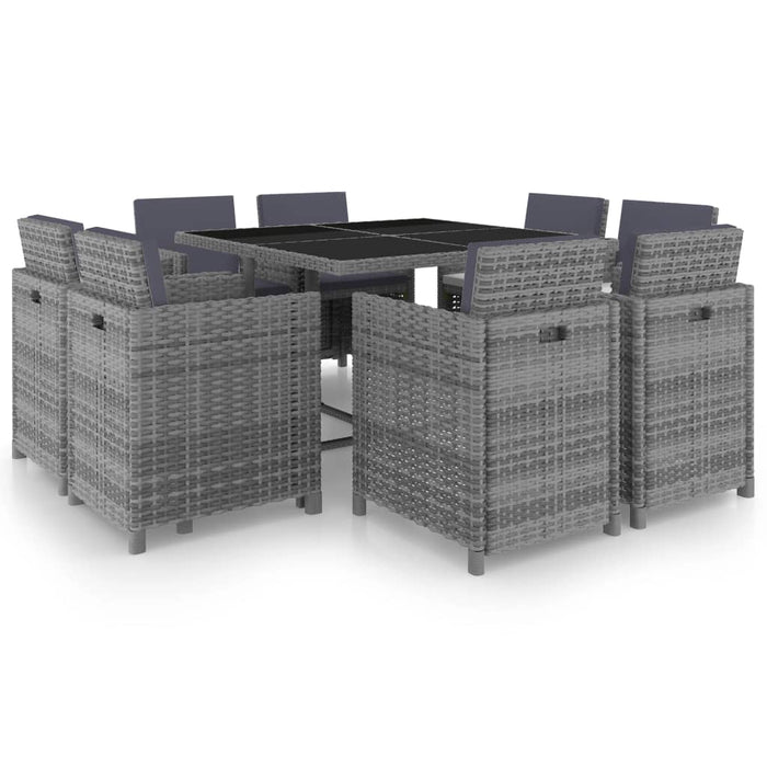 Set da Pranzo da Giardino 9 pz e Cuscini Polyrattan Antracite 46375