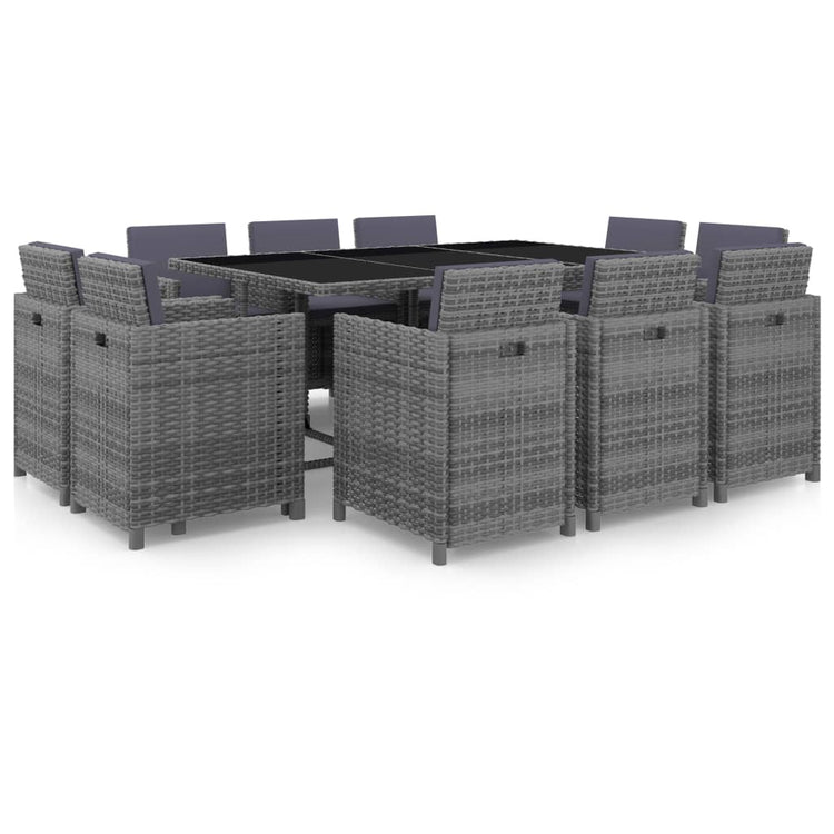 Set da Pranzo da Giardino 11 pz con Cuscini Polyrattan Grigio cod mxl 35360