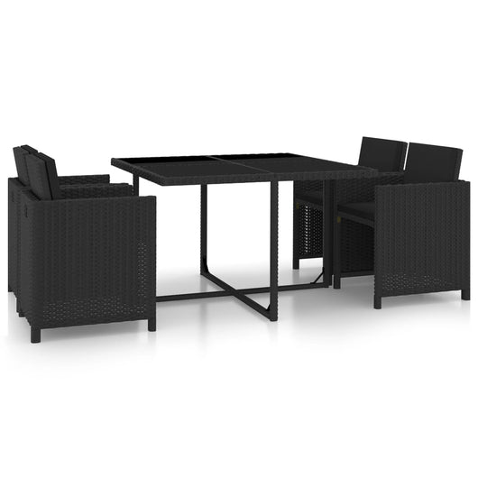 Set da Pranzo da Giardino 5 pz con Cuscini in Polyrattan Nero 