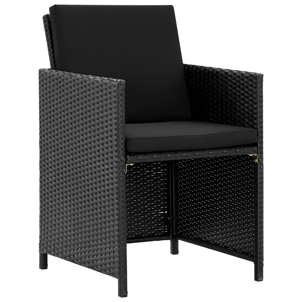 Set da Pranzo da Giardino 5 pz con Cuscini in Polyrattan Nero 