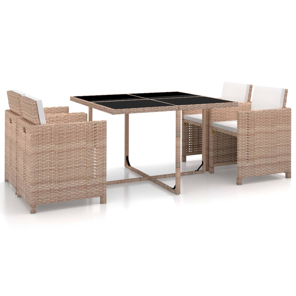 Set da Pranzo da Giardino 5 pz con Cuscini in Polyrattan Beige cod mxl 34567