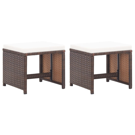 Sgabelli da Giardino 2 pz con Cuscini in Polyrattan Marrone