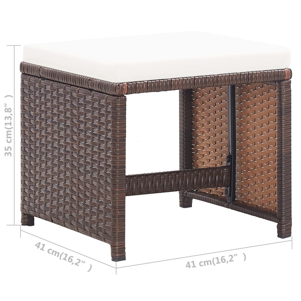 Sgabelli da Giardino 2 pz con Cuscini in Polyrattan Marrone