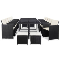 Set da Pranzo da Giardino 15 pz con Cuscini in Polyrattan Nero 46420