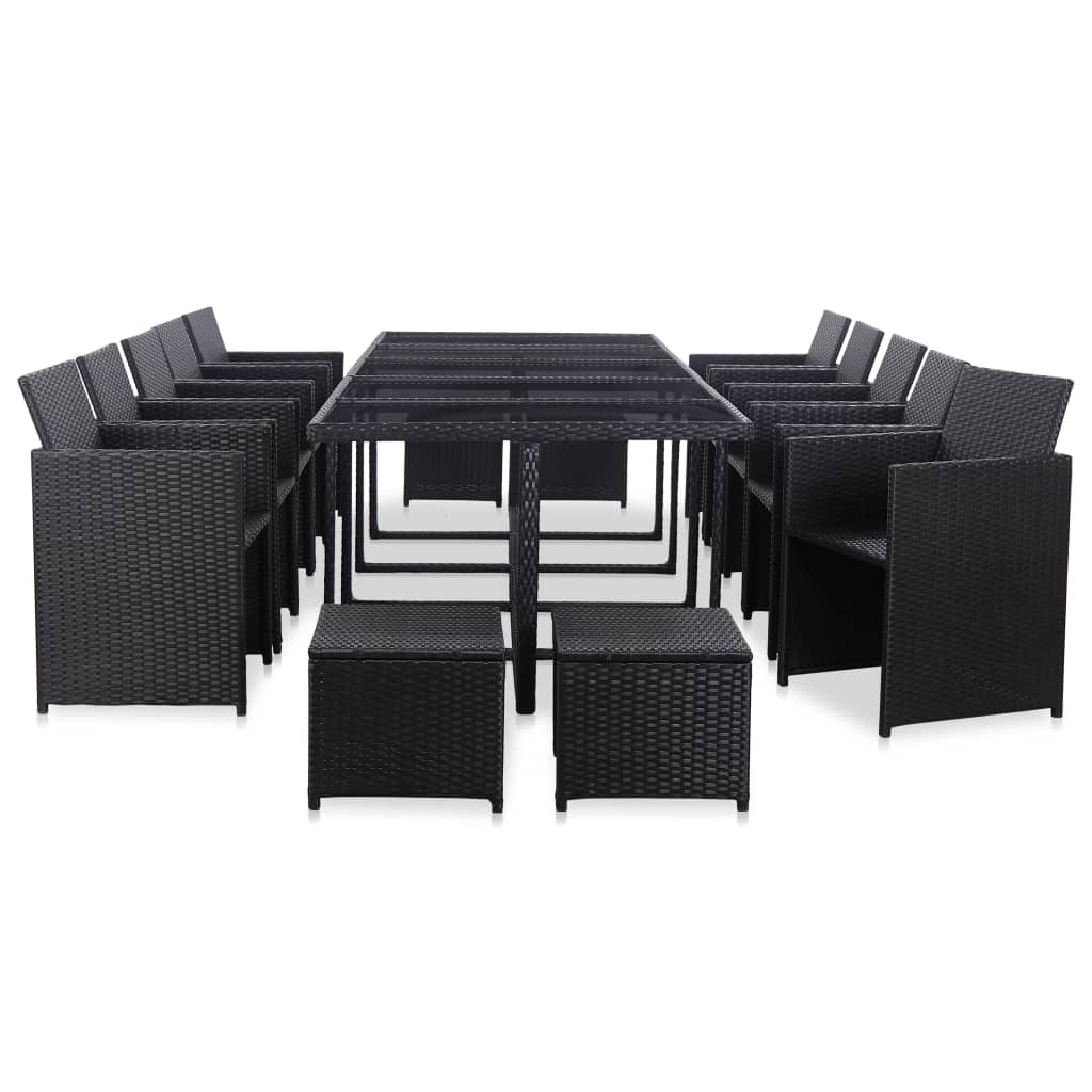 Set da Pranzo da Giardino 15 pz con Cuscini in Polyrattan Nero 46420