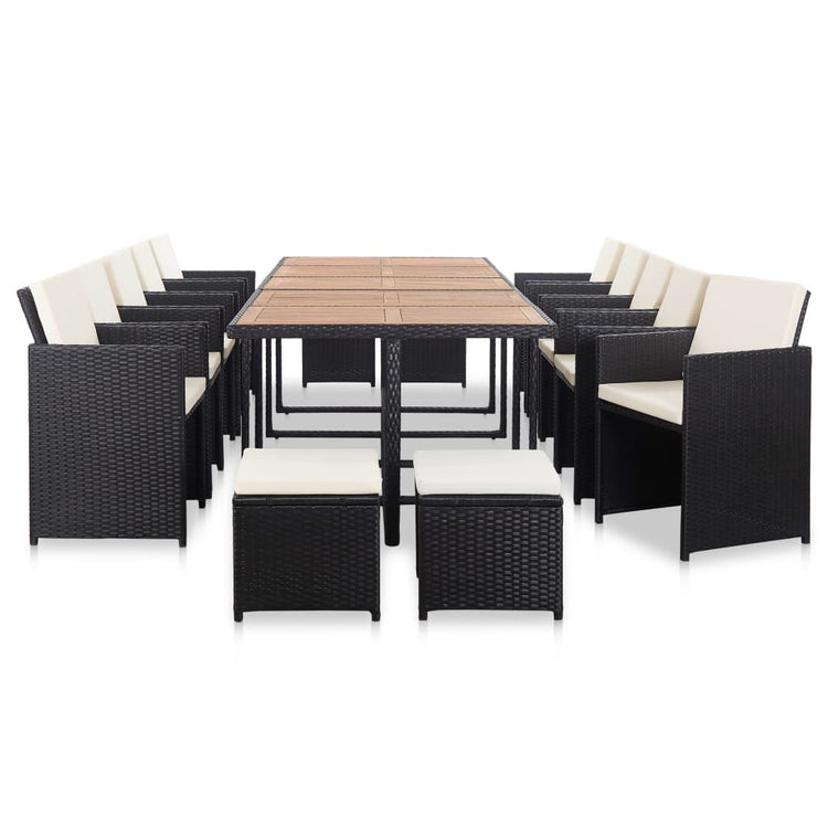 Set da Pranzo da Giardino 15 pz con Cuscini in Polyrattan Nero  cod mxl 35657