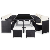 Set da Pranzo da Giardino 17 pz con Cuscini in Polyrattan Nero  cod mxl 42655