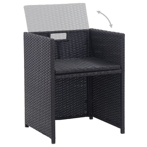 Set da Pranzo da Giardino 17 pz con Cuscini in Polyrattan Nero  cod mxl 42655