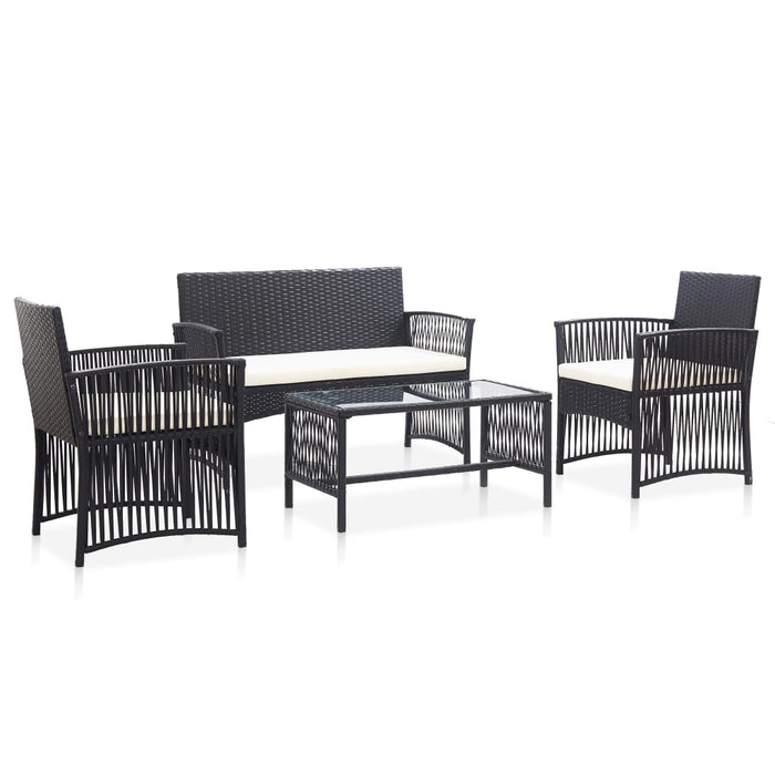 Set Divani da Giardino 4 pz con Cuscini in Polyrattan Nero 46434