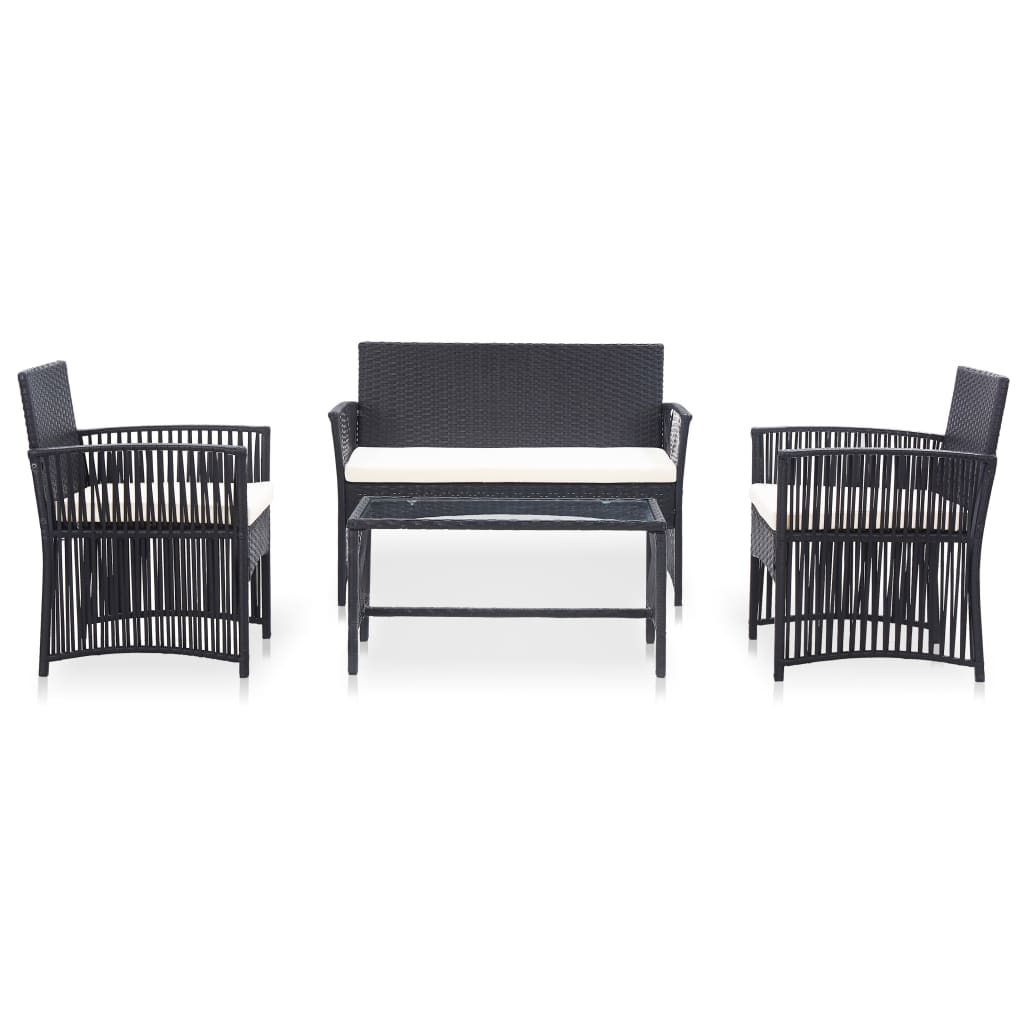 Set Divani da Giardino 4 pz con Cuscini in Polyrattan Nero 46434